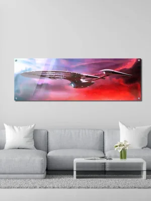 US Enterprise-D in Celestial Nebula Wall art: Created Digitally and printed on High Quality Acrylic | Spaceship Painting for Sci-Fi Enthusiasts
